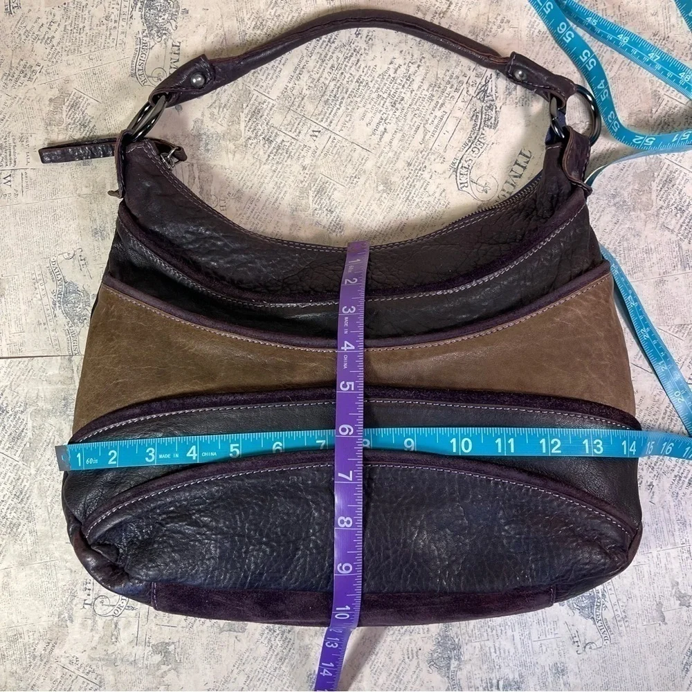 Innue Made in Italy Purple Tan Leather Suede Hobo Shoulder Bag Rustic Artisan
